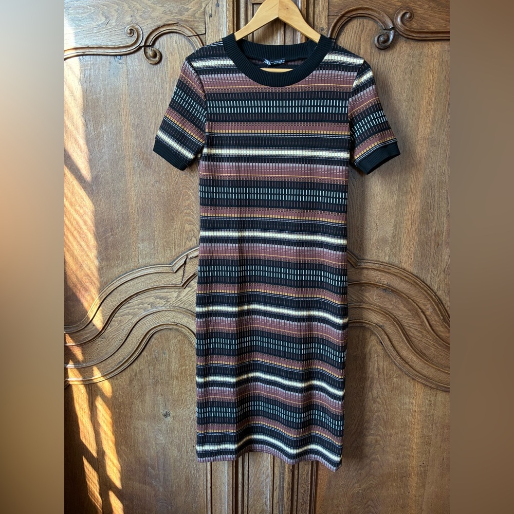 Zara Jacquard Knit Midi Dress Striped Multicolor Bodycon Size M - Picture 5 of 10